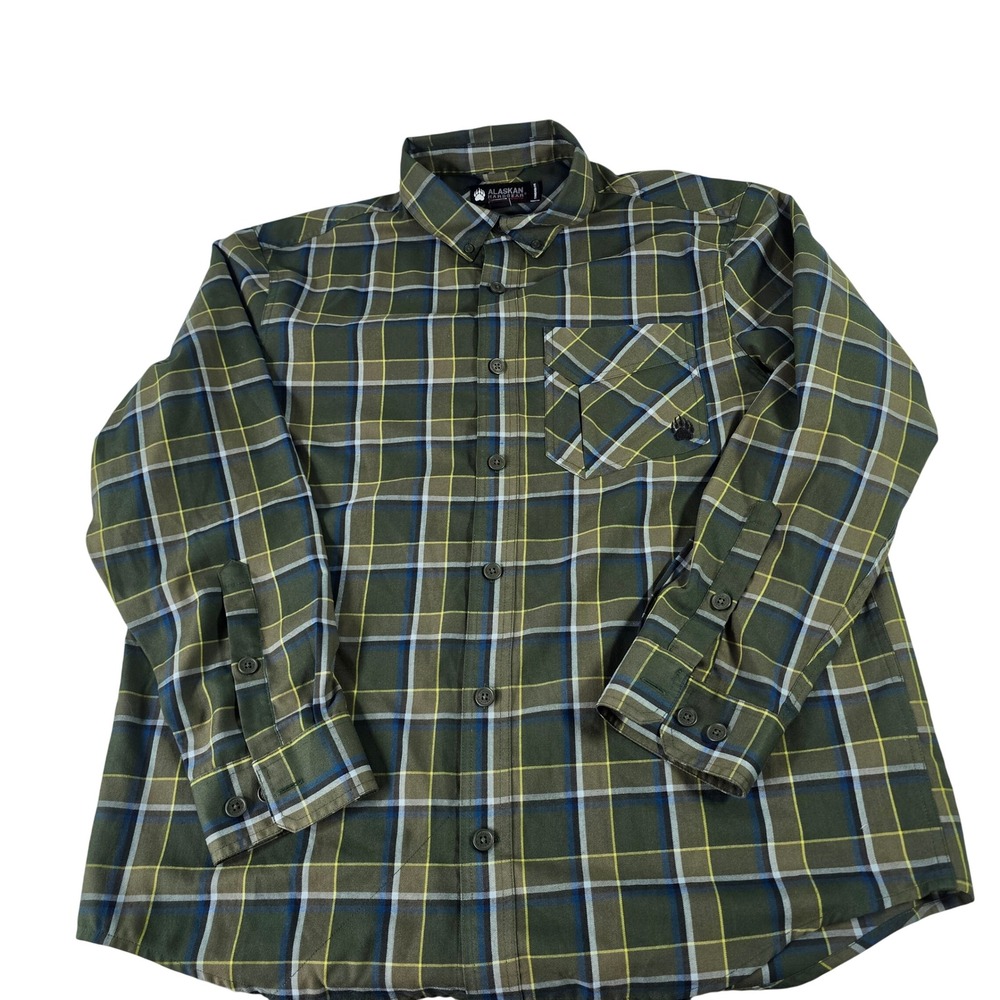 Alaskan Hardgear Duluth Trading Co Men Large Plaid Button Down Shirt Olive Green